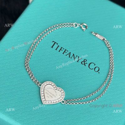 T I F F I NY & C o Heart Tag Double Chain Bracelet S925 with Diamonds